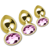 Gold Steel Anal Plug - Pink