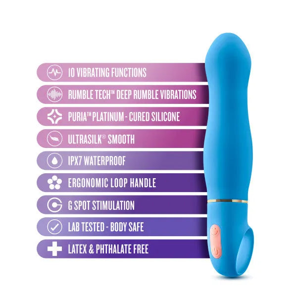 Aria By Blush® | Excitante AF: Vibrador de silicona azul con estimulación mejorada del punto G y potente tecnología RumboTech™