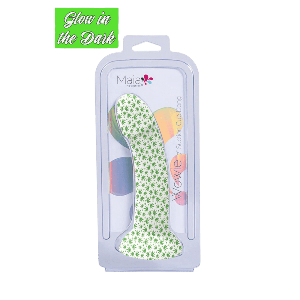 WOWIE 420 Series Glow in the Dark 7 Inch Weed Print Silicone Suction Cup Dong