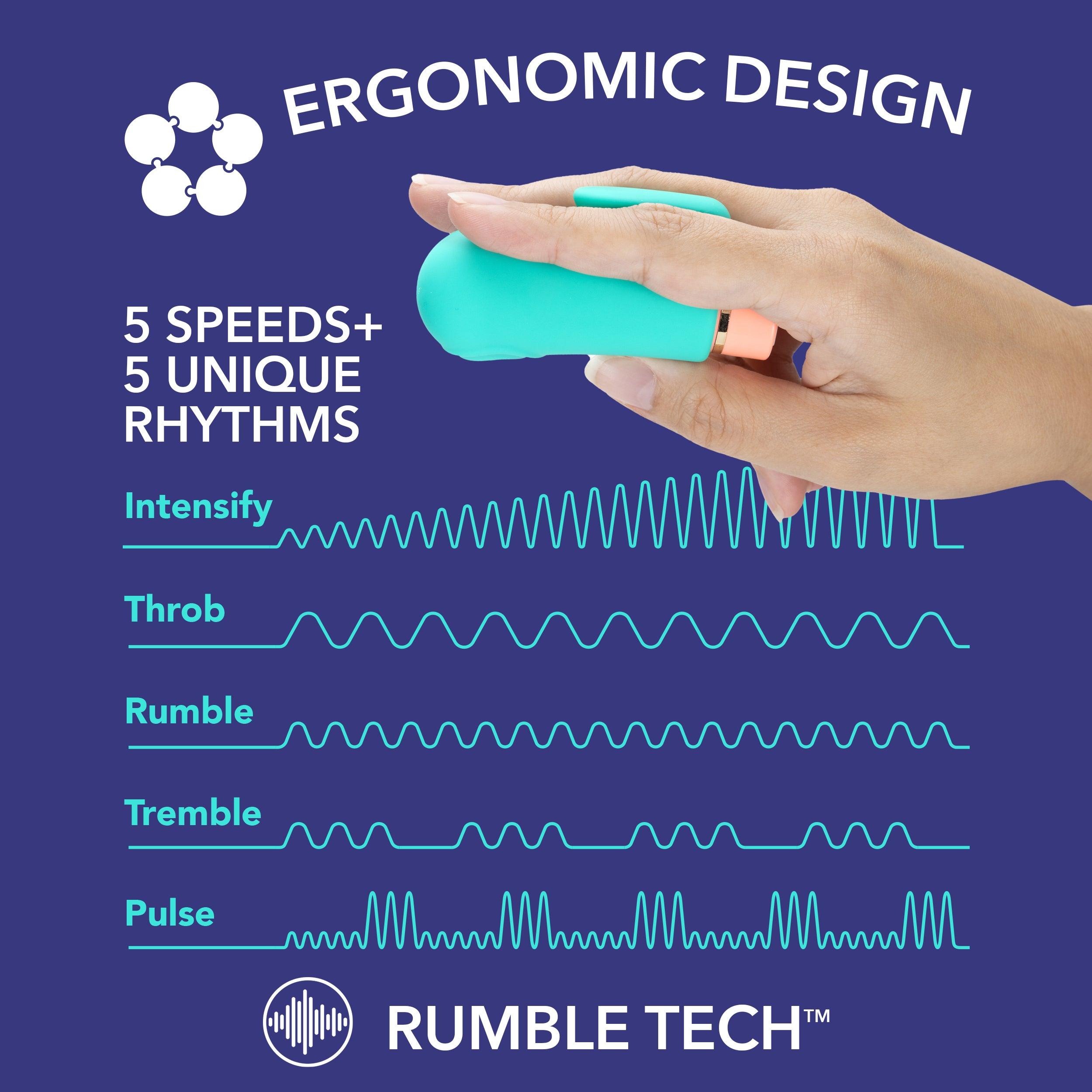 Aria By Blush® | Sensual AF: Finger Fin Teal Silicone Vibrator with Powerful RumboTech™ Technology - PURE ENVY, LLC®