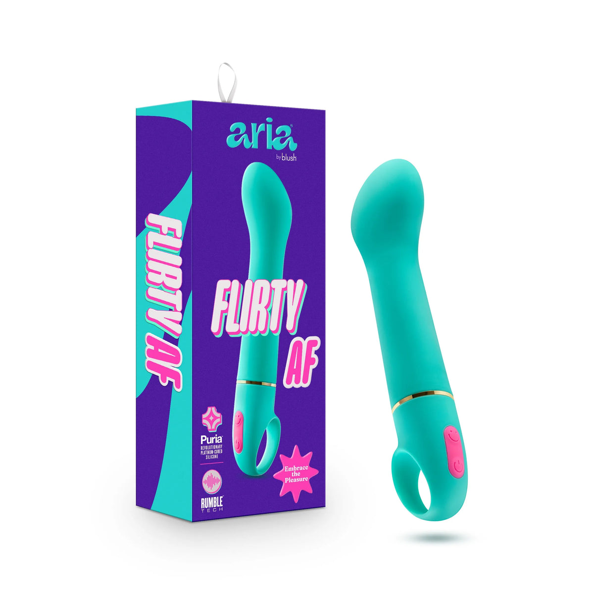 Aria By Blush® | Flirty AF: Vibrador de silicona verde azulado con estimulación mejorada del punto G y potente tecnología RumboTech™