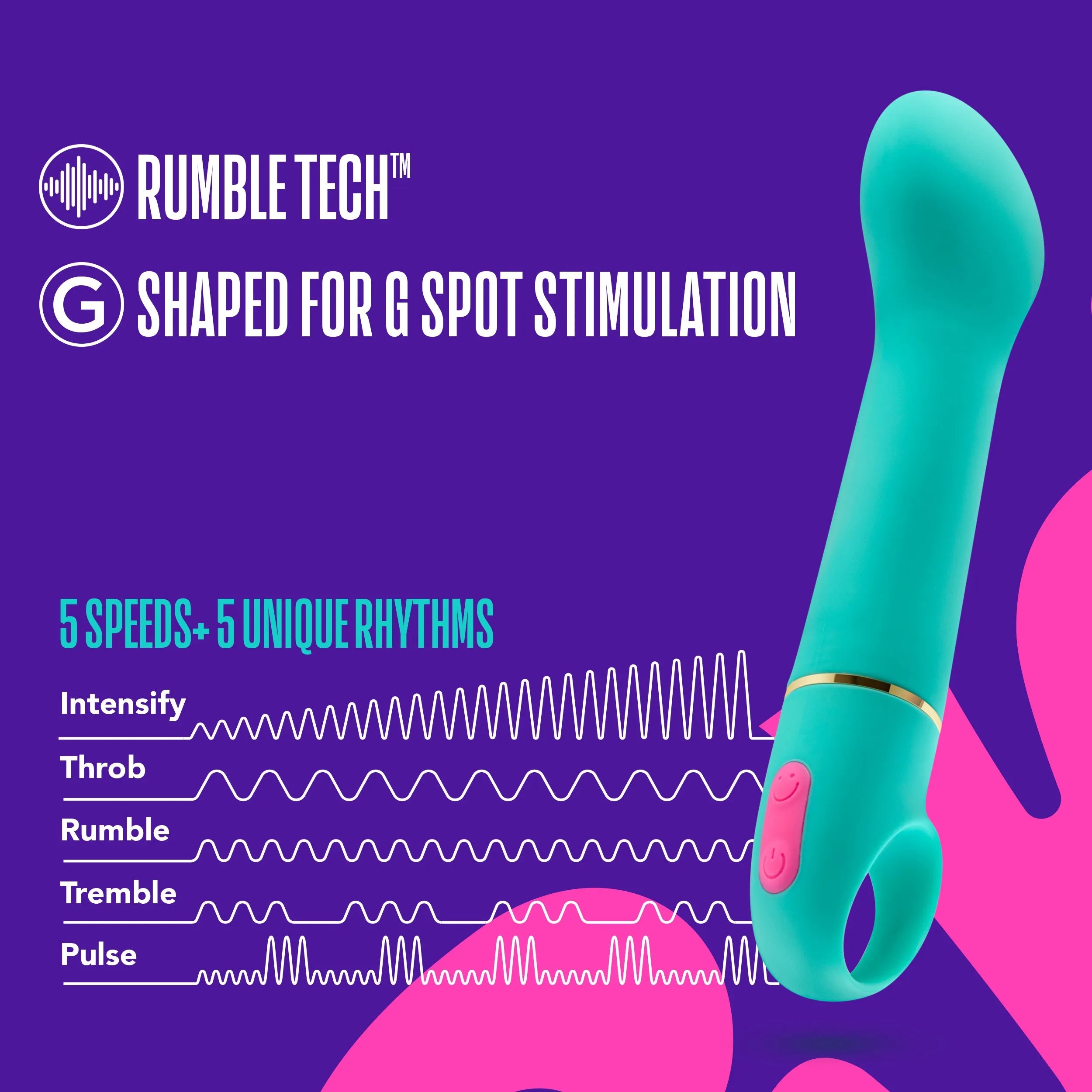 Aria By Blush® | Flirty AF: Vibrador de silicona verde azulado con estimulación mejorada del punto G y potente tecnología RumboTech™