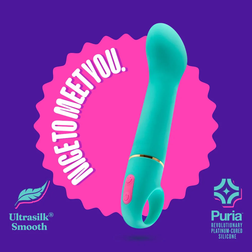 Aria By Blush® | Flirty AF: Vibrador de silicona verde azulado con estimulación mejorada del punto G y potente tecnología RumboTech™